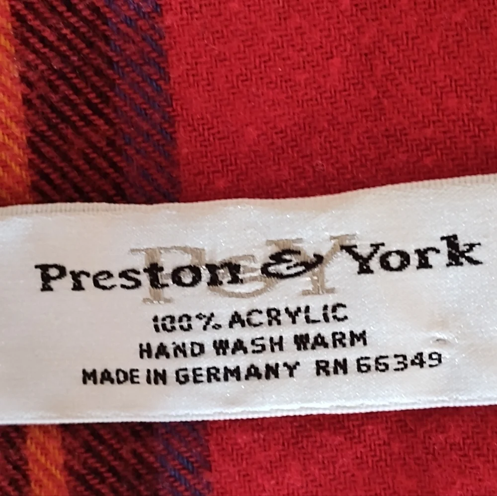 Preston & York Old Money Made In Germany Red Tartan Plaid Scarf With Fringe